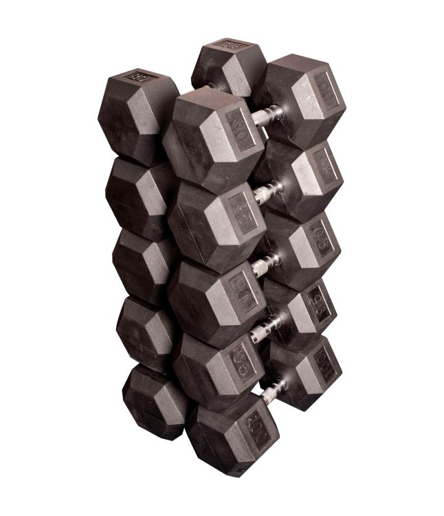 Commercial 80 - 100lb Rubber Hex Dumbbell Set