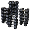 Commercial 5-100lb Rubber Hex Dumbbell Set with Contoured Handles