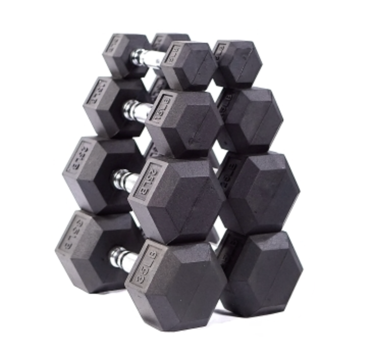Rubber Hex Dumbbell Set Chrome Handle 10-50 lbs (New 2025)
