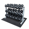 Rubber Hex 5-50lb Commercial Dumbbell Package with Tiered Rack & Mat (New)